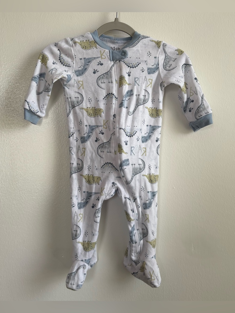 chick pea White Dinosaur Print Zip Footed Sleeper One-Piece Long Sleeve 6-9M